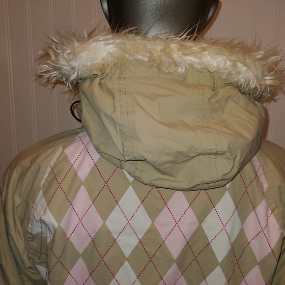 Roxy 5000 Snow Argyle Pink & Tan Jacket - M - Picture 5 of 8